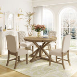 Dining Set with Extendable Table and 4 Upholstered Chairs - Natural Wood Wash