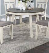 Round 5 Piece Dining Room Set with 4 Upholstered Chairs - Antique White