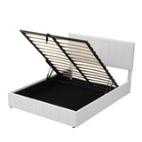 Queen size Upholstered Platform bed with a Hydraulic Storage System - White