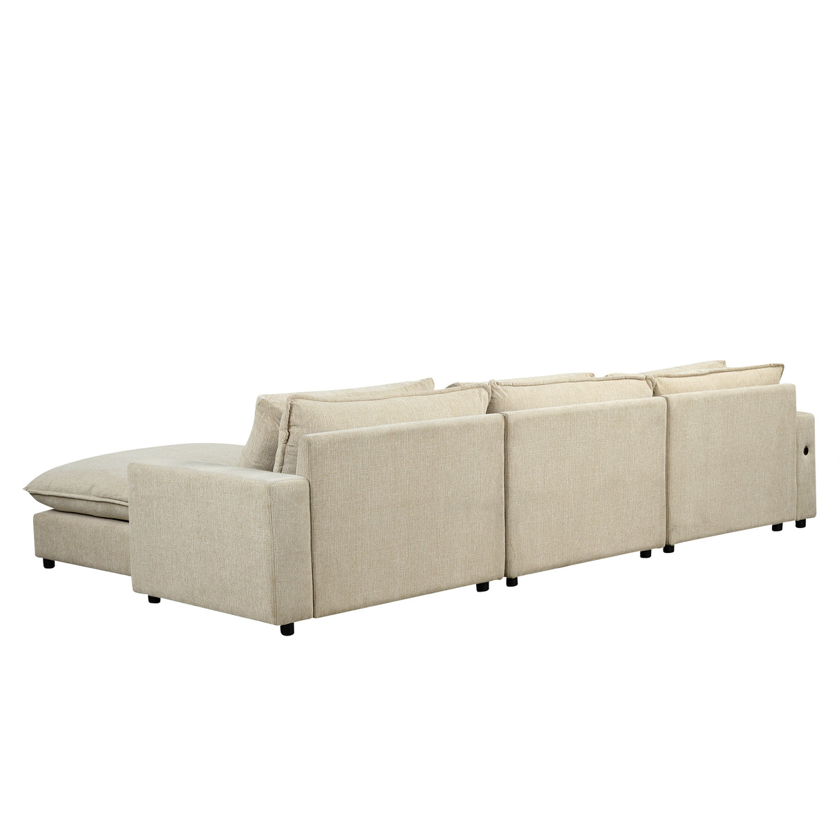 128" Chenille Cloud Sofa with Ottoman, Charging Ports and Three Back Pillows, Beige