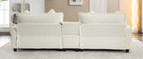 112.6" Chenille Upholstered Sofa with Two Ottomans, Two USB Ports, Two Cup Holders and Large Storage Box - Beige