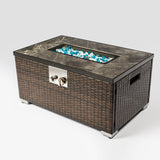 Outdoor Rattan Propane Fire Pit with Tile Top - Brown