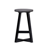 Rustic Distressed Solid Wood Round Dining Stool - Gray