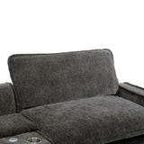 112.6" Chenille Upholstered Sofa with Two Ottomans, Two USB Ports, Two Cup Holders and Large Storage Box -Dark Gray