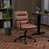 Office Chair, Mid Back Home Office Desk Task Chair With Wheels And Arms Ergonomic PU Leather Computer Rolling Swivel Chair With Padded Armrest