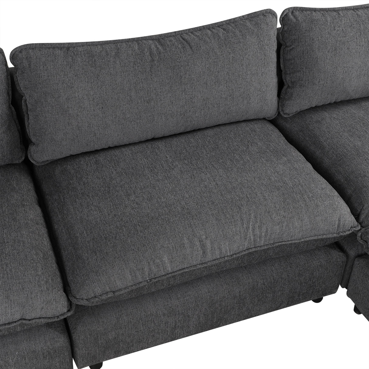 128" Chenille Cloud Sofa with Ottoman, Charging Ports and Three Back Pillows - Grey