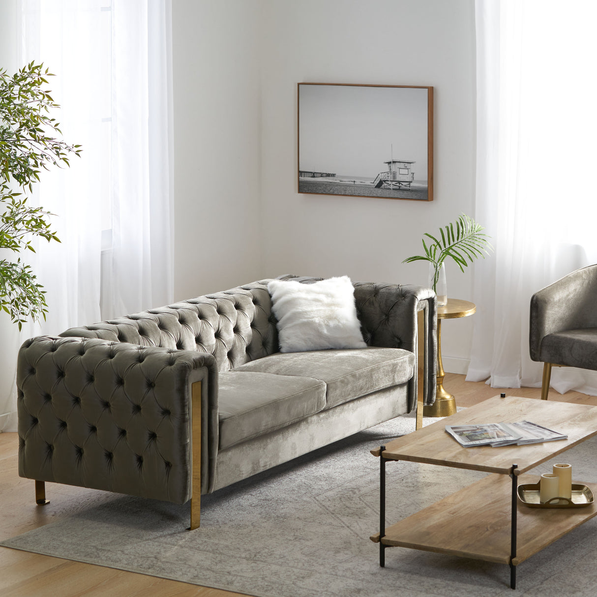 Mirod Sofa with Tufted Back and Arm - Gray