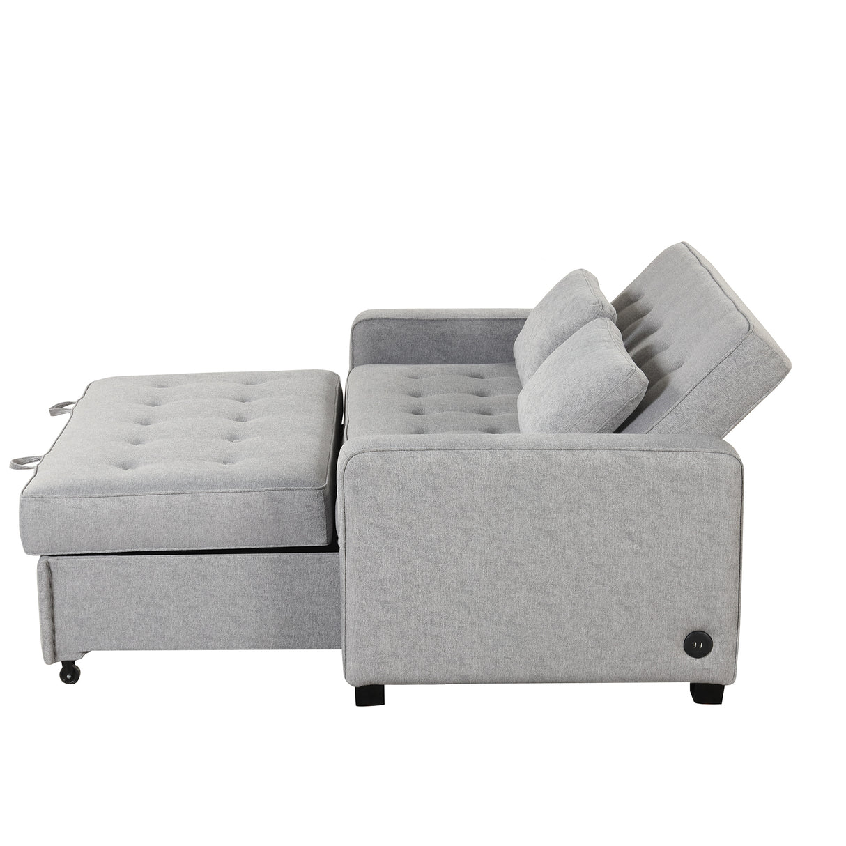 66.5" Upholstered Loveseat With Pull Out Bed, Two Throw Pillows, Dual USB Charging Port and Adjustable Backrest - Light Gray