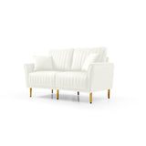 2 PC Velvet Living Room Set Including 2 Love Seats with Four Throw Pillows and Metal legs - Off White