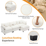 112.2" Chenille Upholstered Sofa with Ottoman and 5 Pillows - Off White