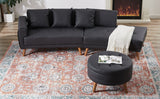 107" Contemporary Sofa with a Round Storage Ottoman and Three Removable Pillows - Black