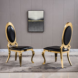 Leatherette Dining Chair With Oval Backrest (Set of 2), Stainless Steel Legs - Gold Frame