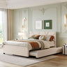 Upholstered Platform Bed With Brick Pattern Headboard And Twin Long Size Trundle