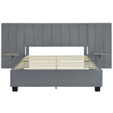 Queen Size Upholstered Platform Bed with Tall Headboard, Gray