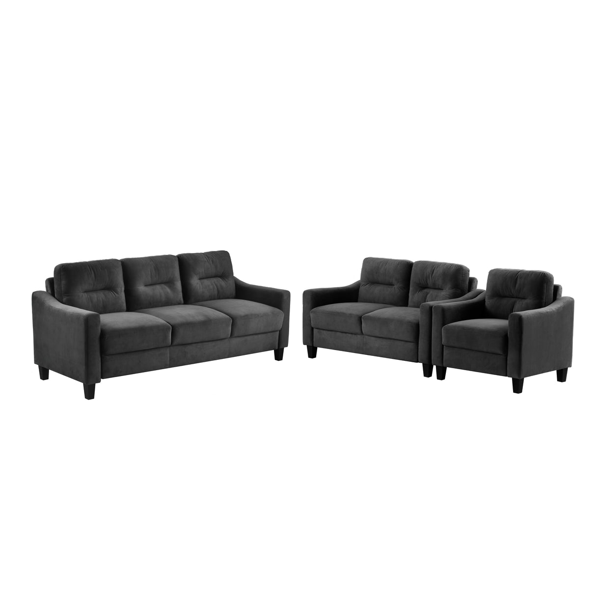 living Room Set With Sofa, Love seat and Accent Chair - Black