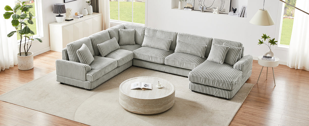 129" Oversized U-shaped Sofa Sectional in Soft Corduroy with a Chaise Lounge , Grey