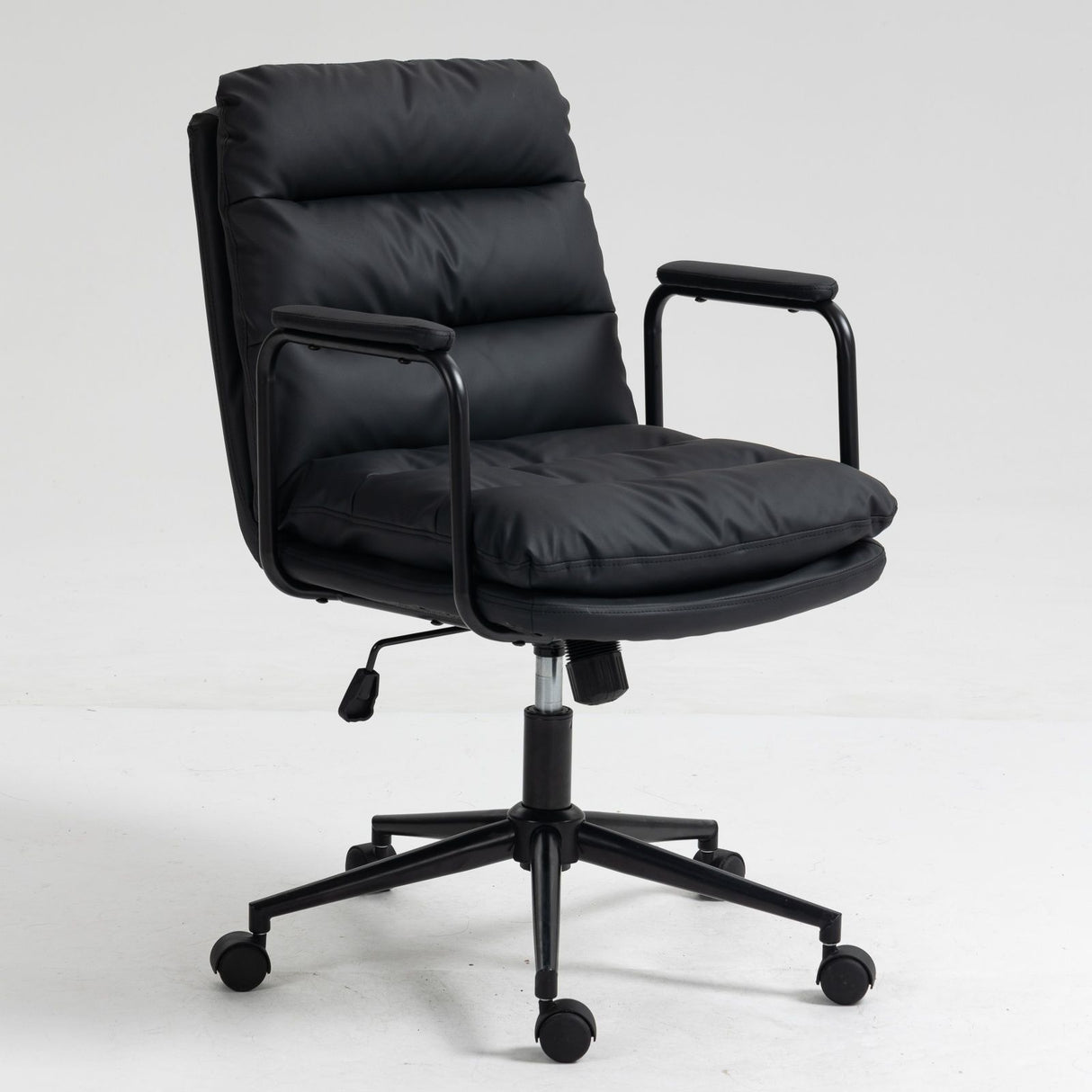 Office Chair, Mid Back Home Office Desk Task Chair With Wheels And Arms Ergonomic PU Leather Computer Rolling Swivel Chair With Padded Armrest