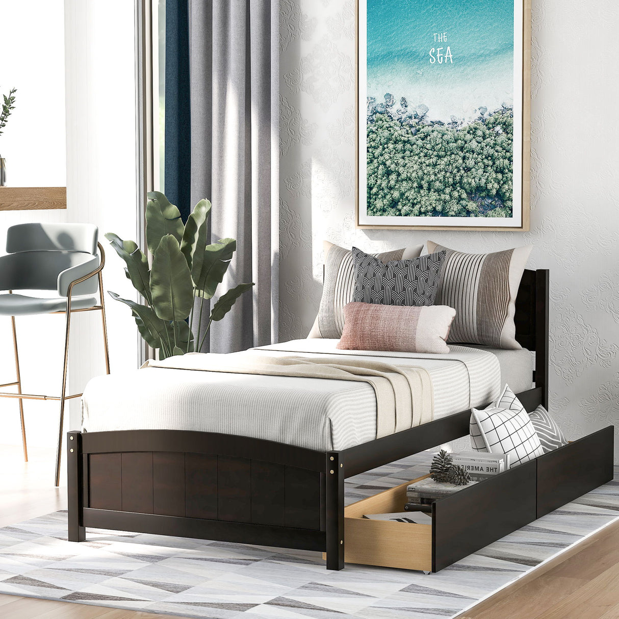 Twin Size Platform Bed With Two Drawers