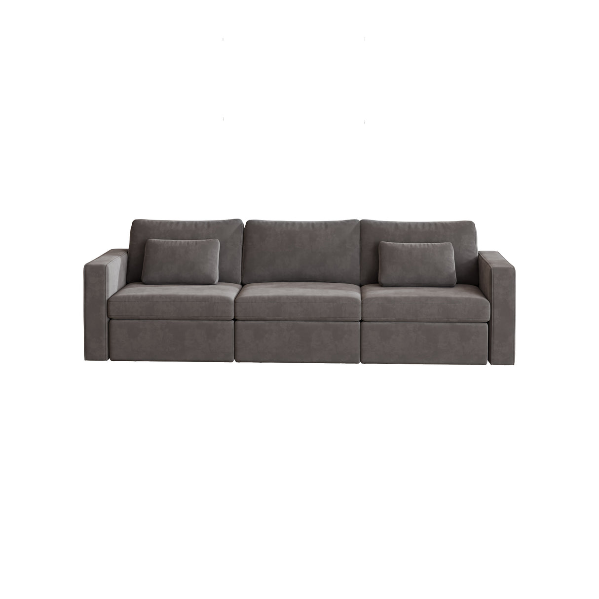 Velvet Modular Sofa with Pillows - Dark Gray