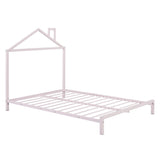 Full Size Metal Platform Bed With House-Shaped Headboard Design