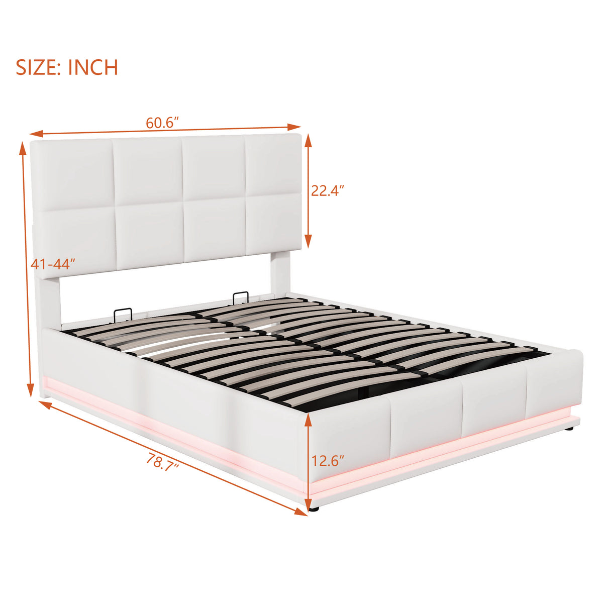 Full Size Tufted Upholstered Platform Bed with Hydraulic Storage System  with LED Lights and USB charger - White