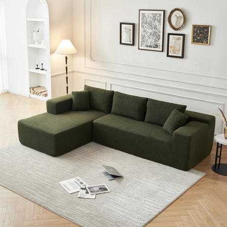 Sherpa Fabric Sectional Sofa With Chaise - Green