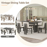 TREXM 7-Piece Retro Dining Set With Trestle Base and 6 Upholstered Chairs (Grey)