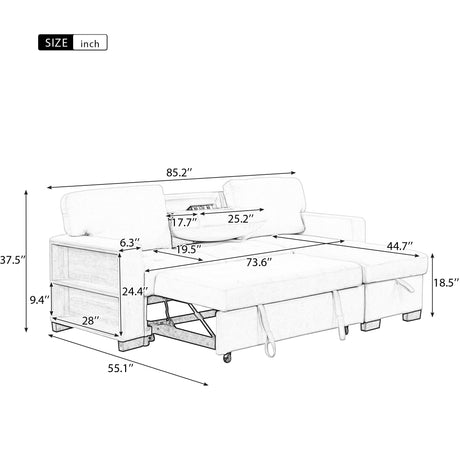 Sleeper Sofa Chaise with Storage  and USB Charger - Beige