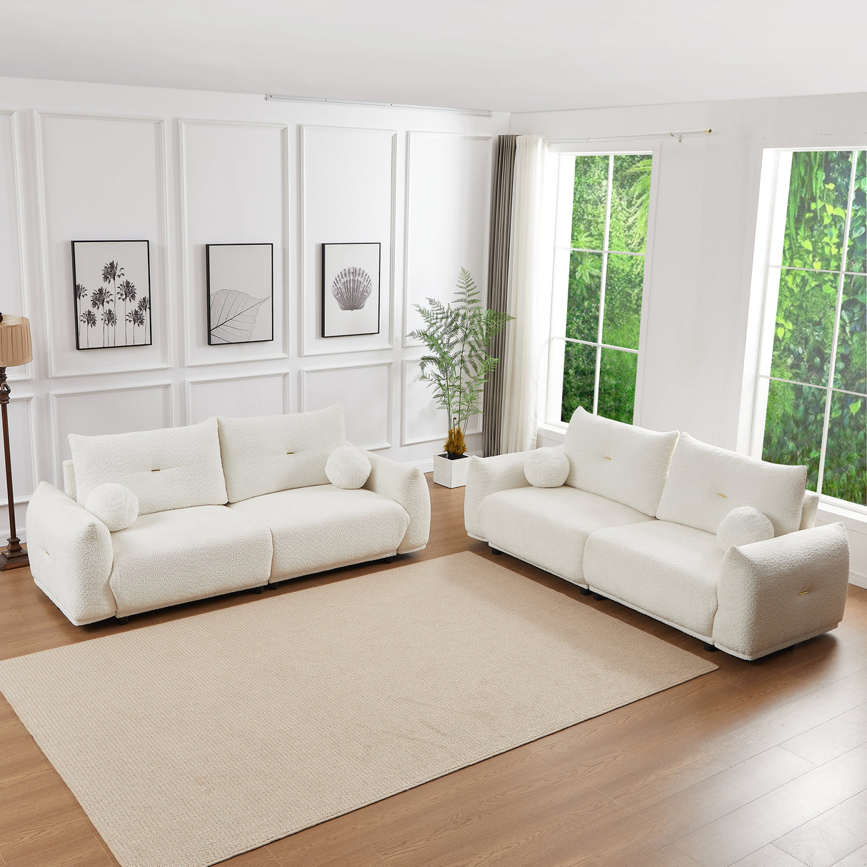 2 Piece Living Room Set with Four Pillows - Off White