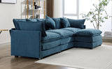 112.2" Chenille Upholstered Sofa with Ottoman and 5 Pillows - Blue