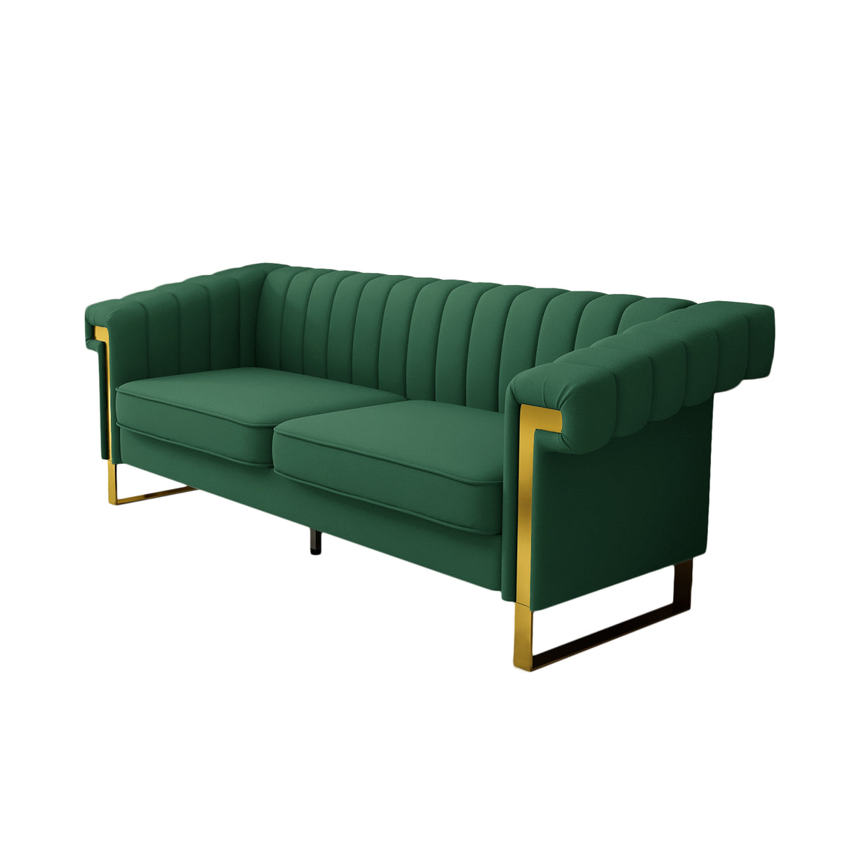 Modern PU Leather Sofa with Gold Accents - Green