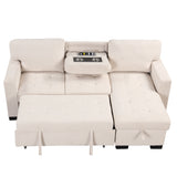 Sleeper Sofa Chaise with Storage  and USB Charger - Beige