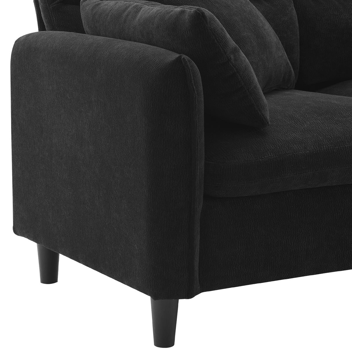 Modern Convertible Sectional Sofa with Pillows and Ottoman - Black