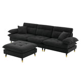 L shaped Sectional Sofa with Cloud Chenille Fabric and Ottoman - Black