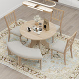 TREXM 5-Piece Dining Set with Curved Bench  and Side Chairs (Natural Wood Wash)