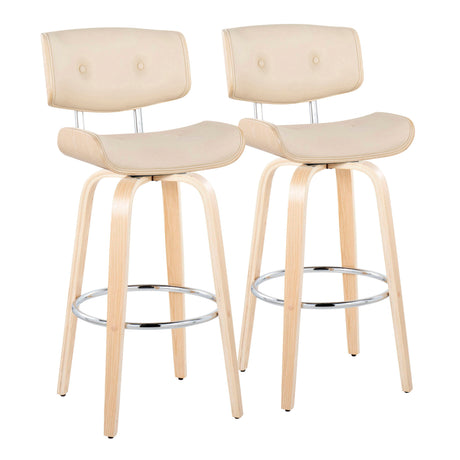 Lombardi - Mid Century Modern Fixed Height Barstool With Swivel With Round Footrest (Set of 2)