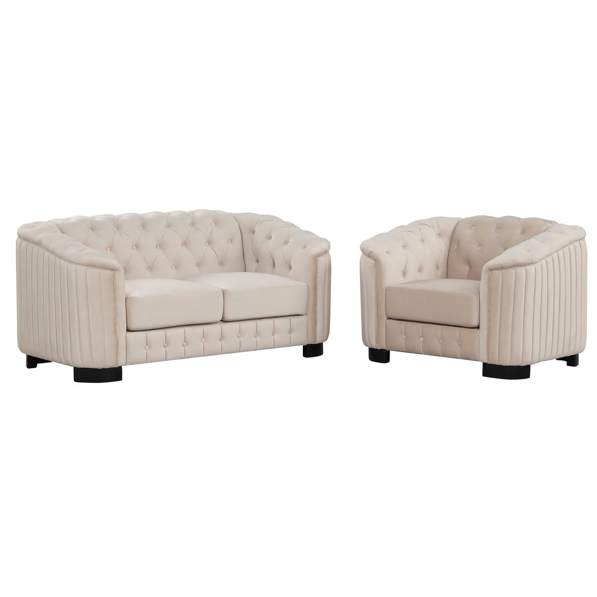 Modern 3-Piece Velvet Upholstered Living Room Set Including Sofa, Love Seat and Chair, Beige