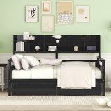 Daybed, Wood Slat Support, With Bedside Shelves And Two Drawers