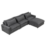 128" Chenille Cloud Sofa with Ottoman, Charging Ports and Three Back Pillows - Grey