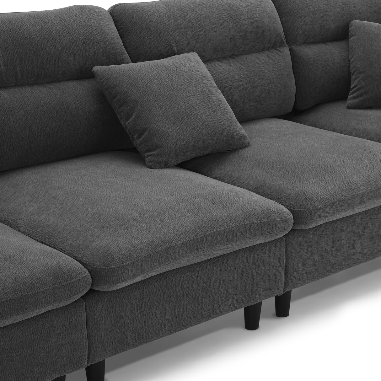 Modern  Sectional Sofa with Pillows and Ottoman - Gray