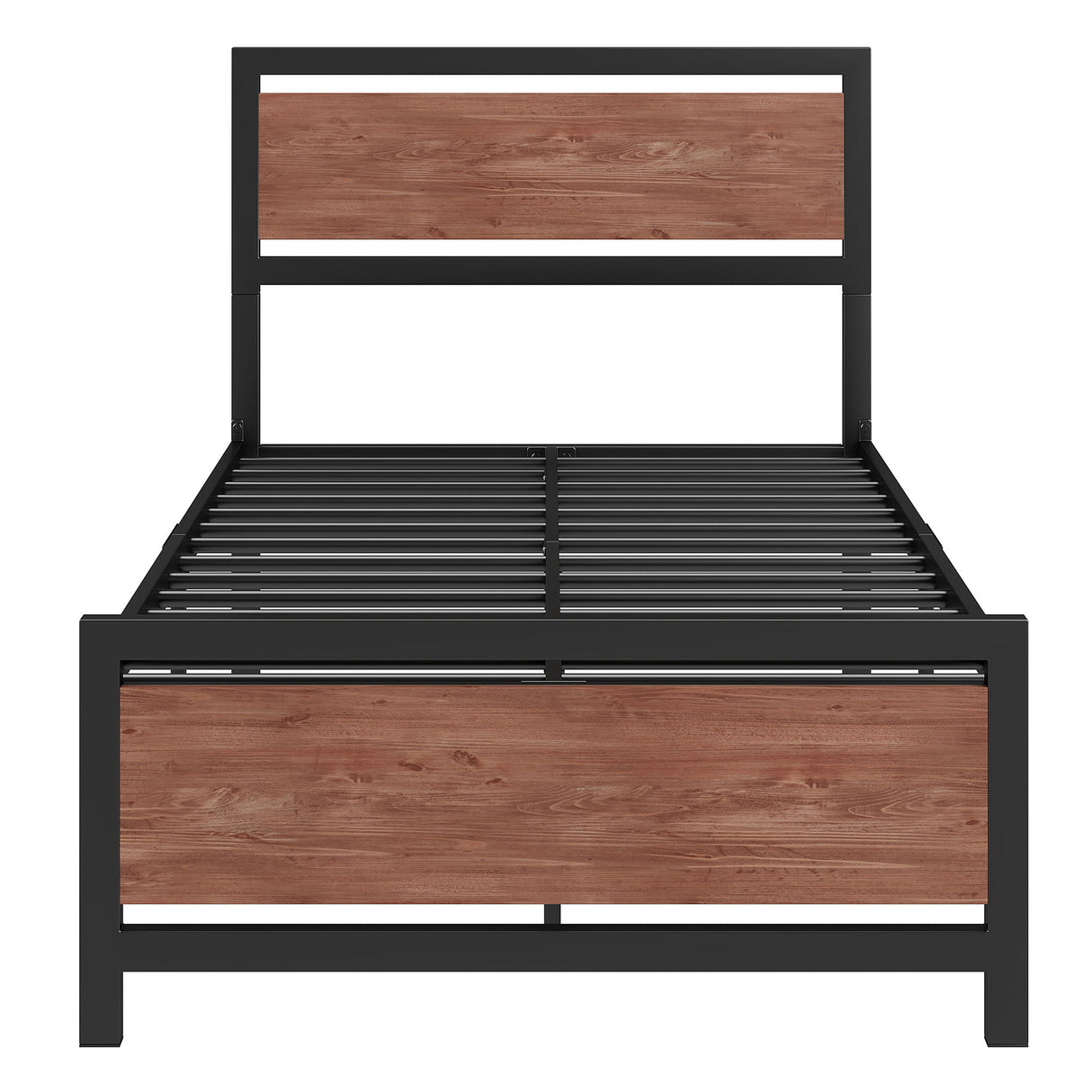 Platform Bed, Metal And Wood Bed Frame With Headboard And Footboard