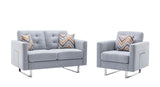 Victoria - Linen Fabric Living Room Set With Metal Legs, Side Pockets, And Pillows