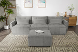 113.3" Modular Sectional Sofa with Ottoman, USB and USB-C Ports, Gray