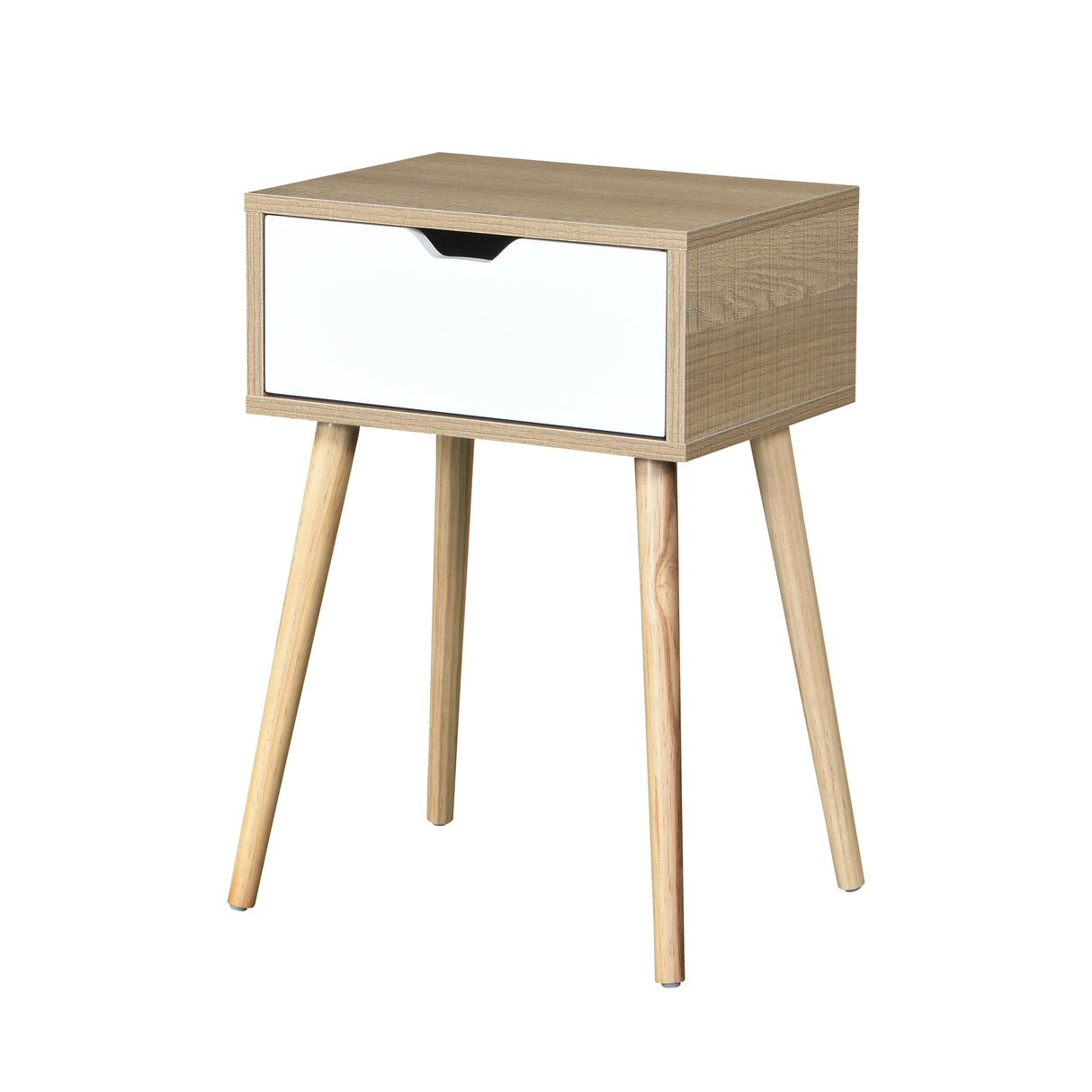 Side Table With 1 Drawe - White / Wood