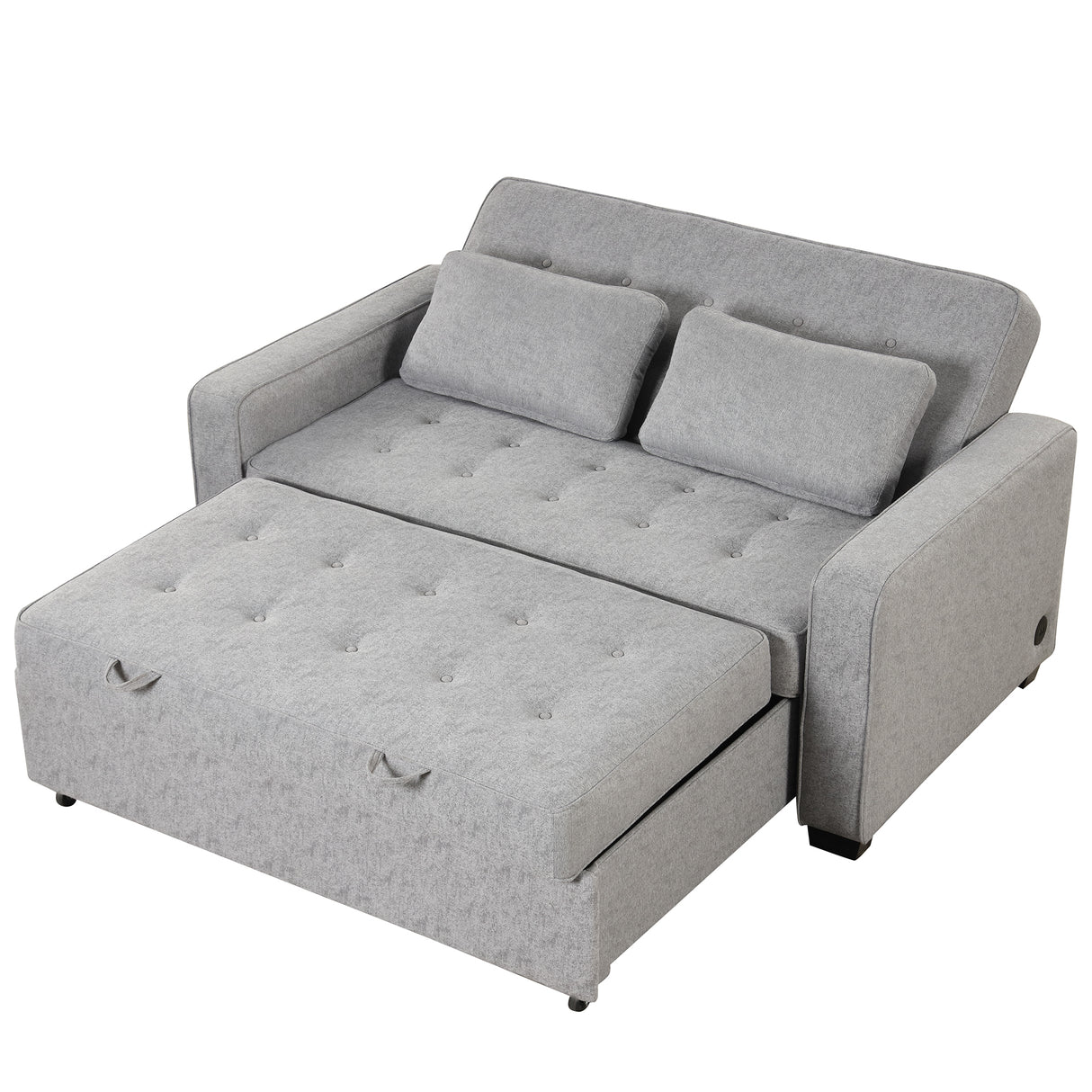 66.5" Upholstered Loveseat With Pull Out Bed, Two Throw Pillows, Dual USB Charging Port and Adjustable Backrest - Light Gray