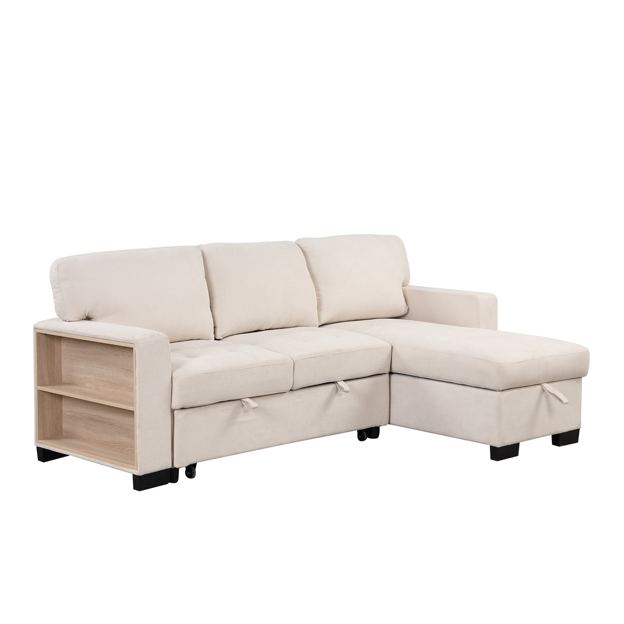 Sleeper Sofa Chaise with Storage  and USB Charger - Beige