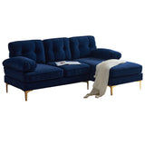 83" Modern Velvet Sofa Chaise - Blue