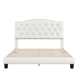 Queen Upholstered Platform Bed With Saddle Curved Headboard And Diamond Tufted Details - Beige