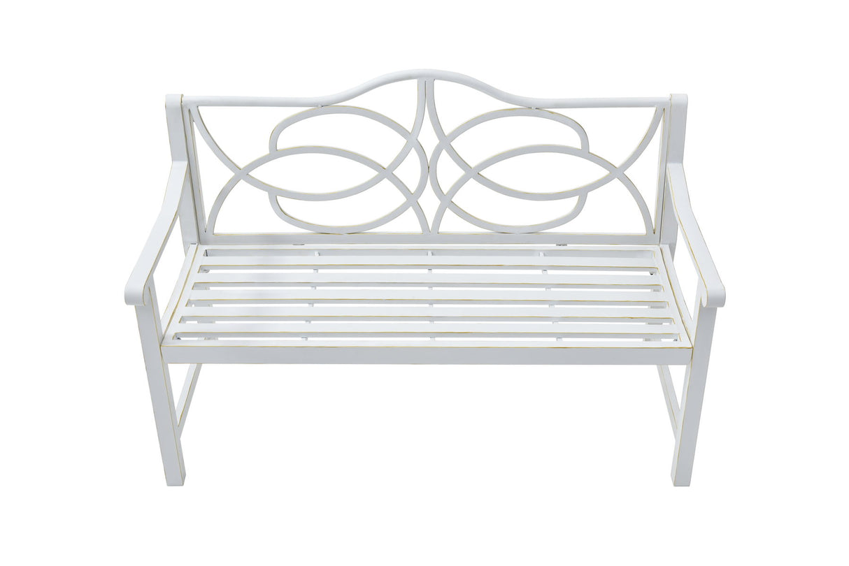 Outdoor Garden Patio Bench With Backrest, Armrest and Slatted Seat - White