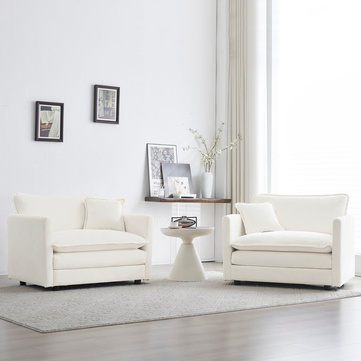 Accent Chair Set of 2 with Toss Pillow, White